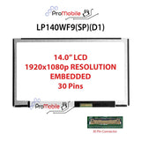 For LP140WF9(SP)(D1) 14.0" WideScreen New Laptop LCD Screen Replacement Repair Display [Pro-Mobile]